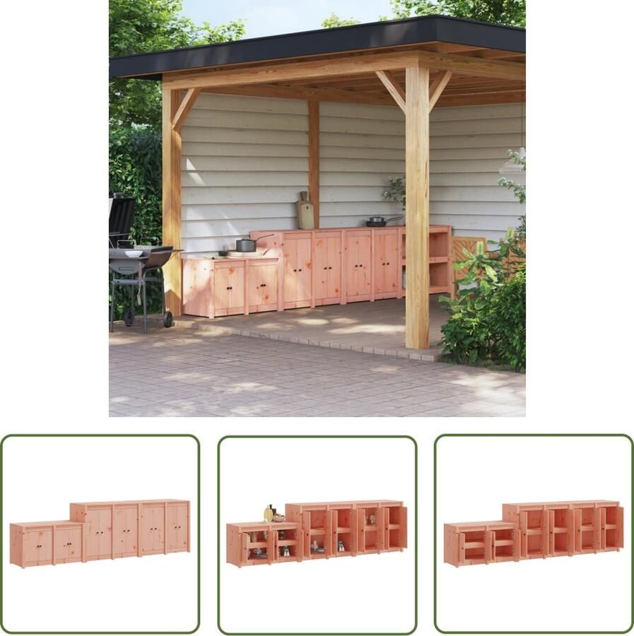 The Living Store Keukenkasten voor buiten 3 st massief douglashout Houten Buitendiningset Tuinmeubilair Buitenkeuken Kast Douglashout Tuinkamer