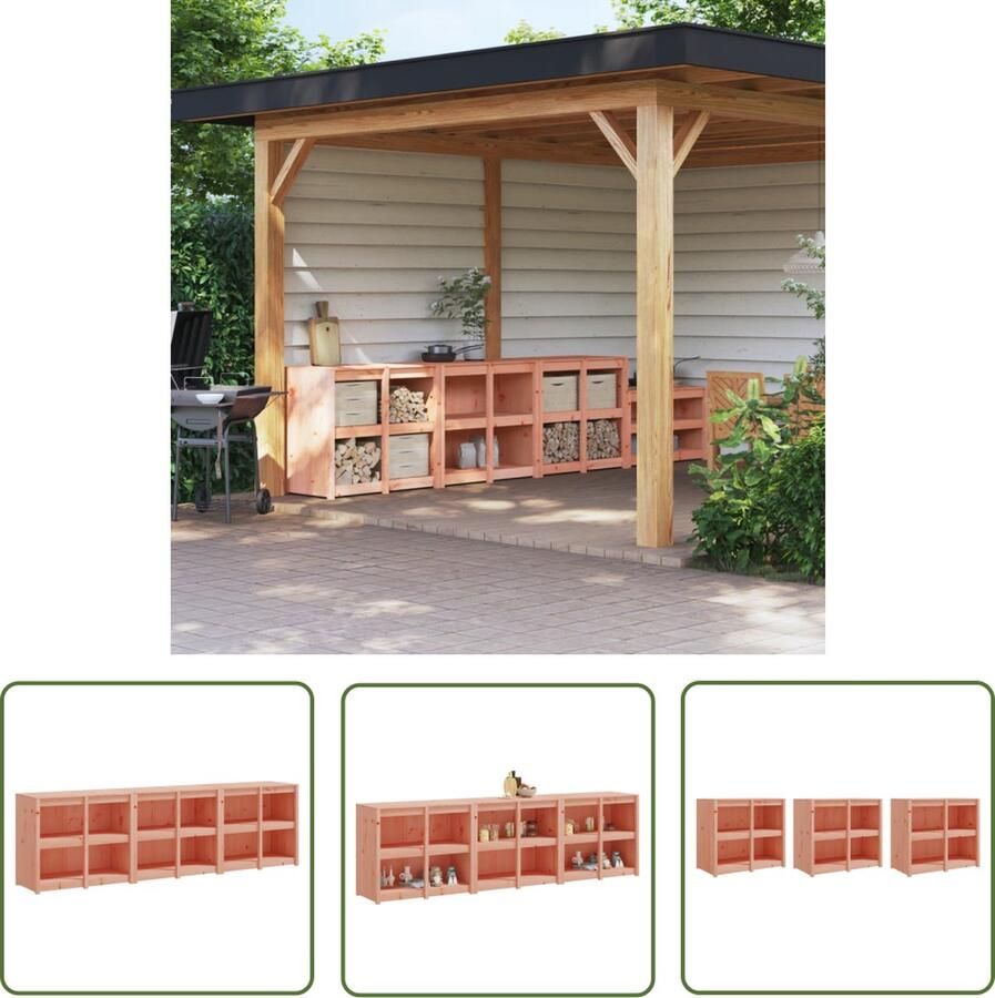 The Living Store Keukenkasten voor buiten 3 st massief douglashout Houten Keukenkast Buitenterras Tuinkamer Houtkachel Outdoor Kitchen