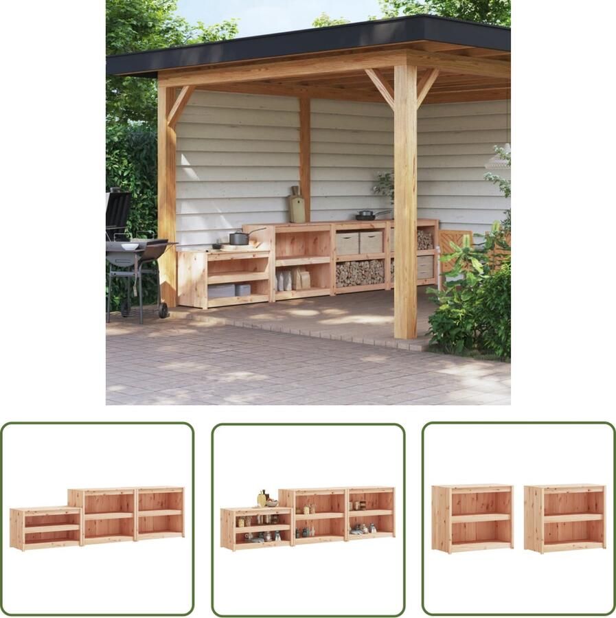 The Living Store Keukenkasten voor buiten 3 st massief grenenhout Houten Keukenkasten Buitenterras Tuinkamer Tuinmeubilair Grenenhout