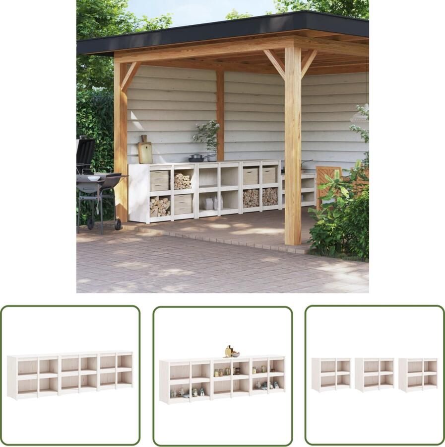 The Living Store Keukenkasten voor buiten 3 st massief grenenhout wit Houten Keukenkasten Buitenterras Buitenkeuken Tuinkamer Grenenhout