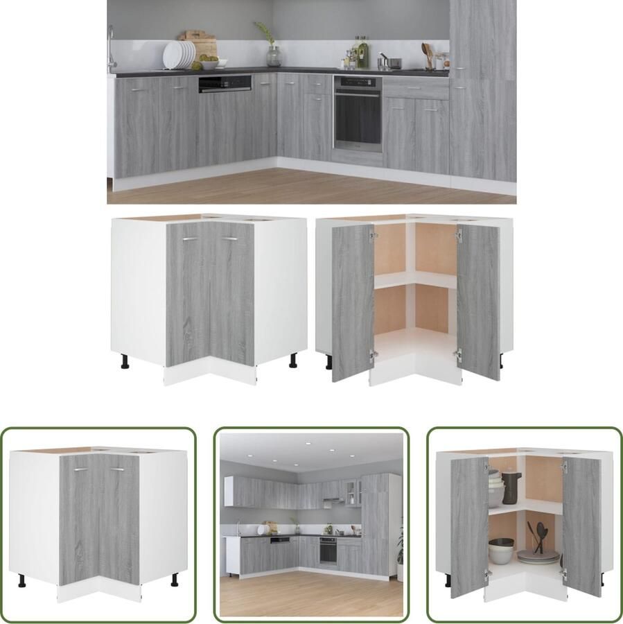 The Living Store Keukenkastje Grijs Sonoma Eiken 75.5 x 75.5 x 80.5 cm Stevig hout Veel opbergruimte