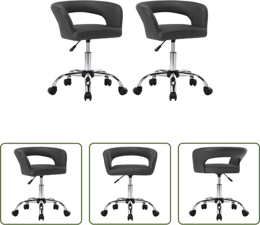 The Living Store Keukenstoelen Dik gevoerd Kunstleer Ergonomisch ontwerp Gasveermechanisme 360 graden draaibaar Grijs 54 x 54 x (62-72) cm - Foto 2