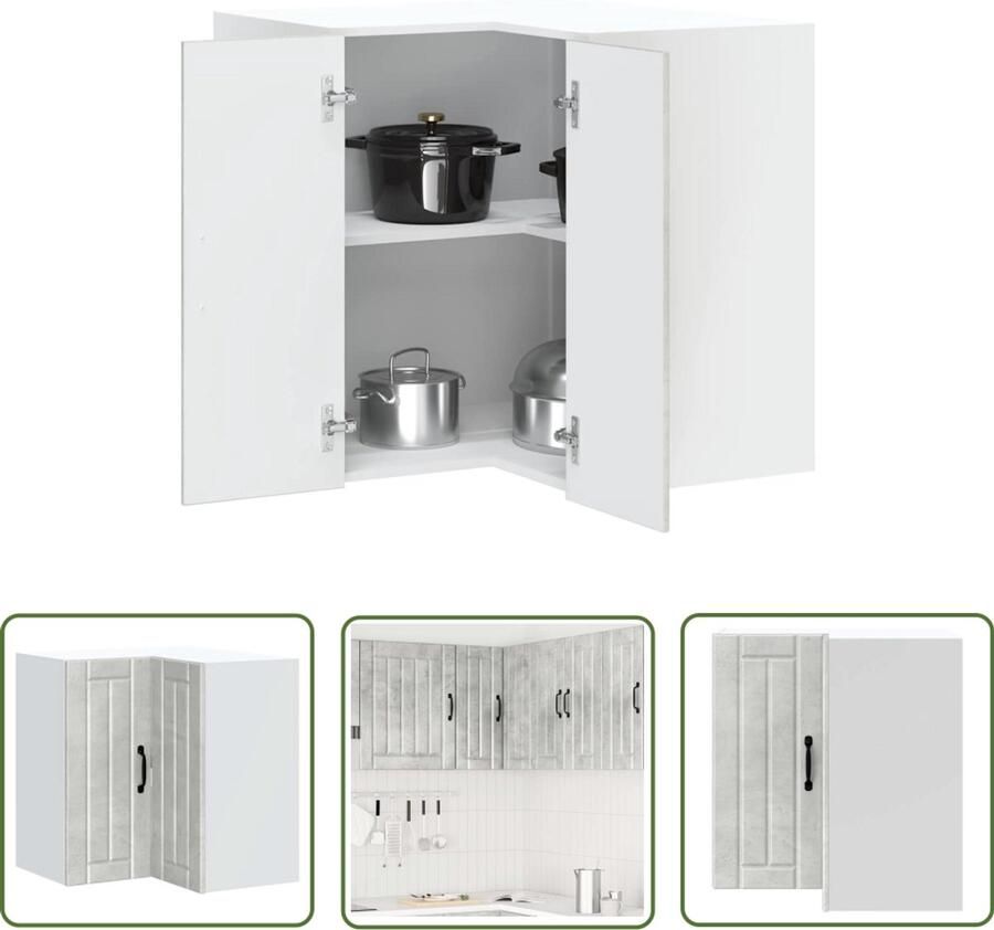 The Living Store Keukenwandhoekkast Lucca bewerkt hout betongrijs Keukenhoekkast Opbergruimte Wandmontage Keukeninrichting Houten Kast