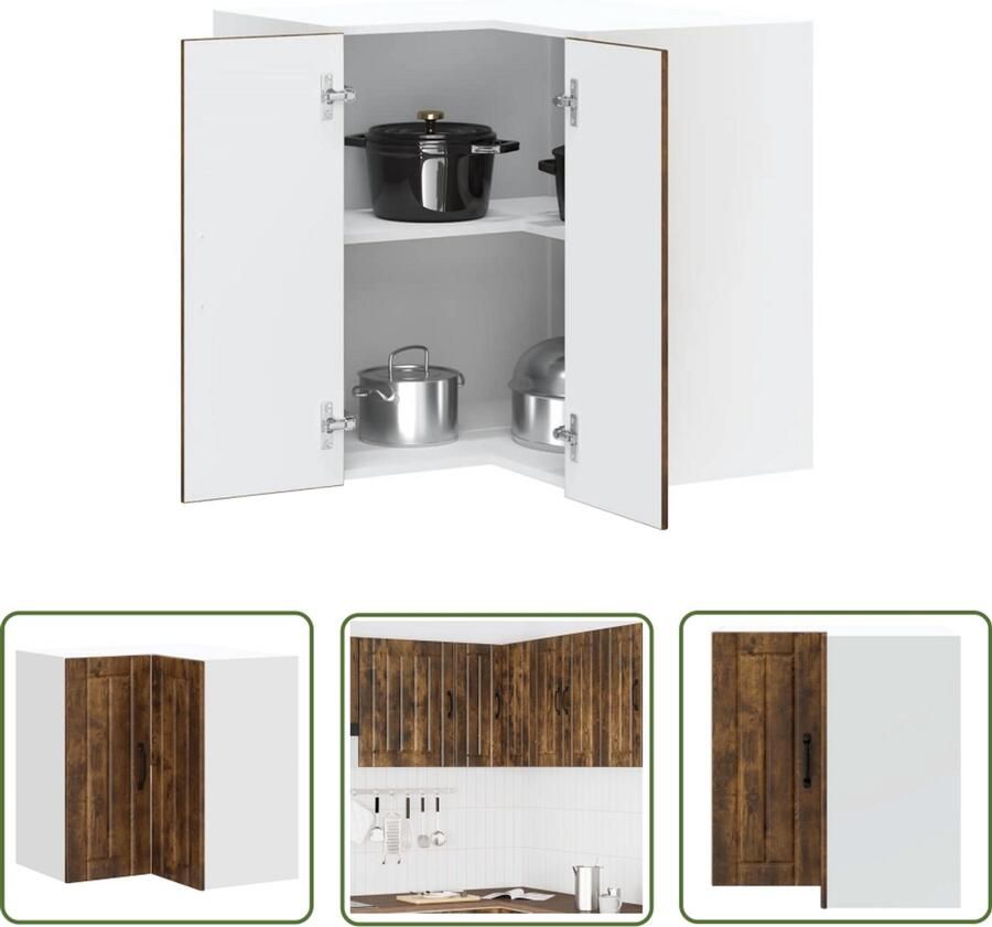 The Living Store Keukenwandhoekkast Lucca bewerkt hout gerookt eikenkleurig Keuken Hoekkast Houten Keuken Kast Wandmontage Keuken Opslagruimte Keuken Organisatie