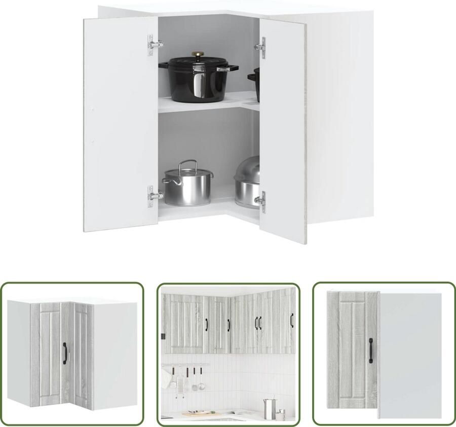 The Living Store Keukenwandhoekkast Lucca bewerkt hout grijs sonoma eiken Keukenhoekkast Wandkast Keuken Opslagoplossing Keuken Grijze Keuken Houten Keuken