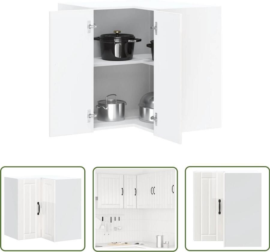 The Living Store Keukenwandhoekkast Lucca bewerkt hout hoogglans wit Keuken Hoekkast Keukenopstelling Opslagruimte Keuken Wandmontage Witte Keuken