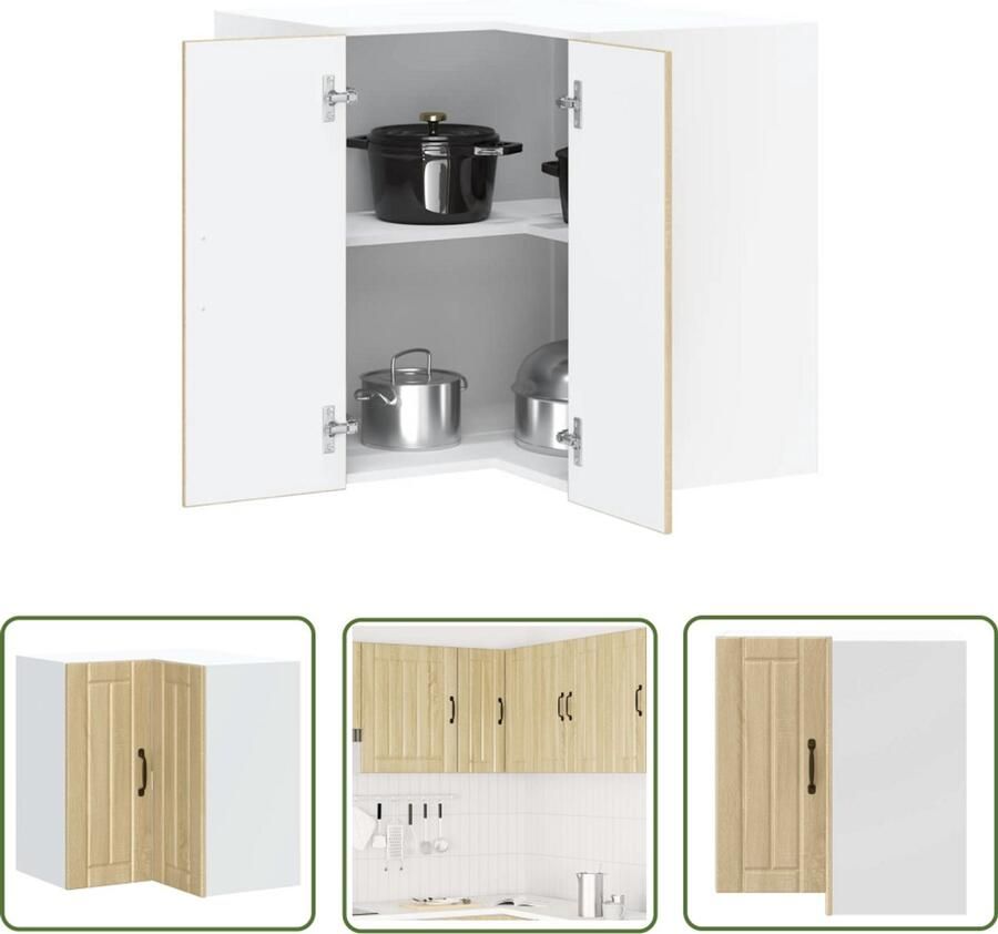 The Living Store Keukenwandhoekkast Lucca bewerkt hout sonoma eikenkleurig Keukenhoekkast Opbergkast Wandmontage Houten Kast Sonome Eiken