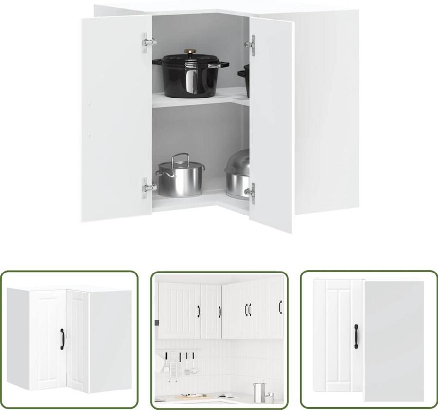 The Living Store Keukenwandhoekkast Lucca bewerkt hout wit Keukenhoekkast Wandmontage Opslagruimte Keukenopstelling Houten Kast