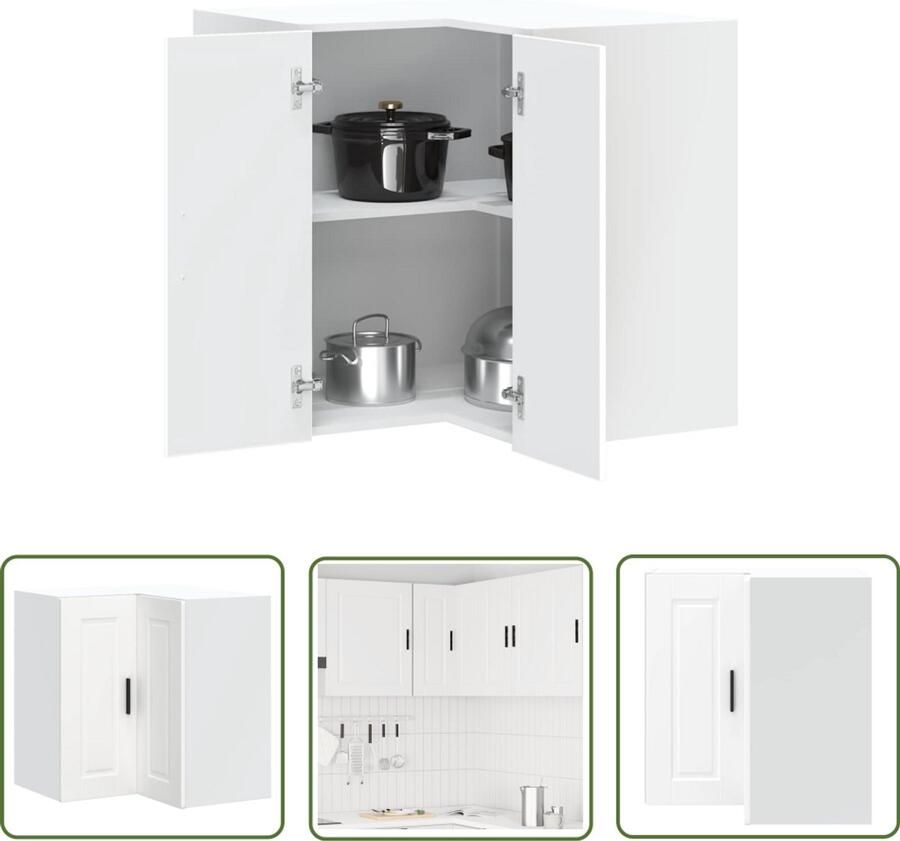 The Living Store Keukenwandhoekkast Porto bewerkt hout wit Keukenhoekkast Opbergkast Keukeninrichting Houten Kast Witte Keuken