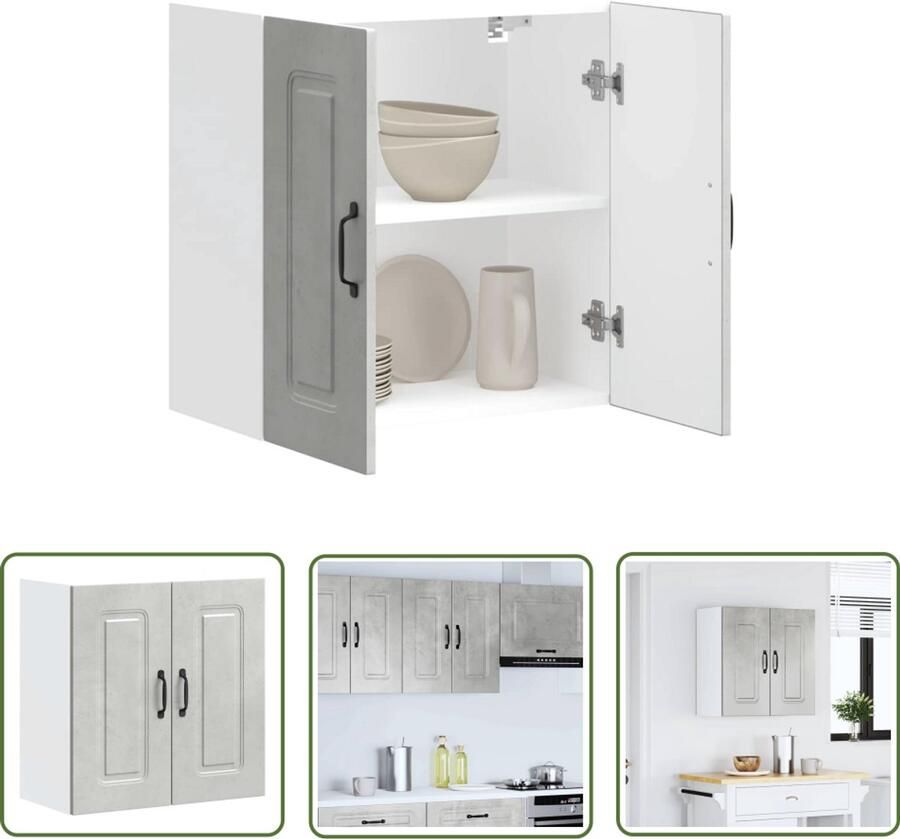 VidaXL Keukenopbergruimte Keukenkasten Keukenwandkast Kalmar bewerkt hout betongrijs Houten Keukenkast Betonnen Grijze Kast Badkamerkast - Foto 2