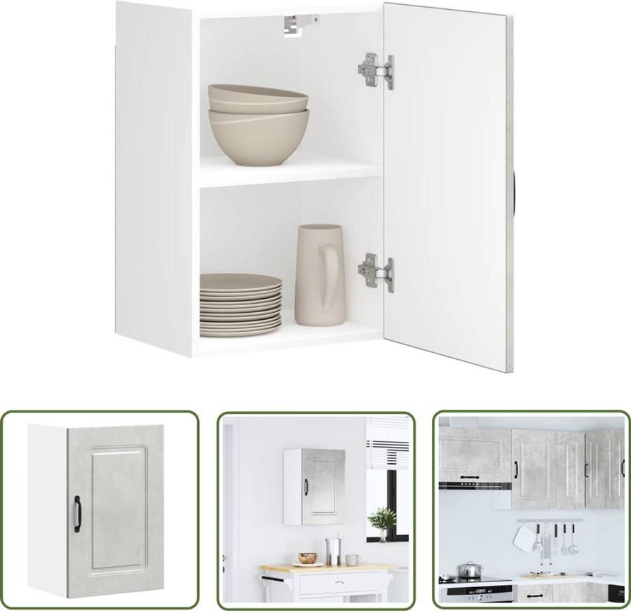 The Living Store Keukenwandkast Kalmar bewerkt hout betongrijs Keukenkast Wandkast Opslagoplossing Keukeninrichting Houten Kast