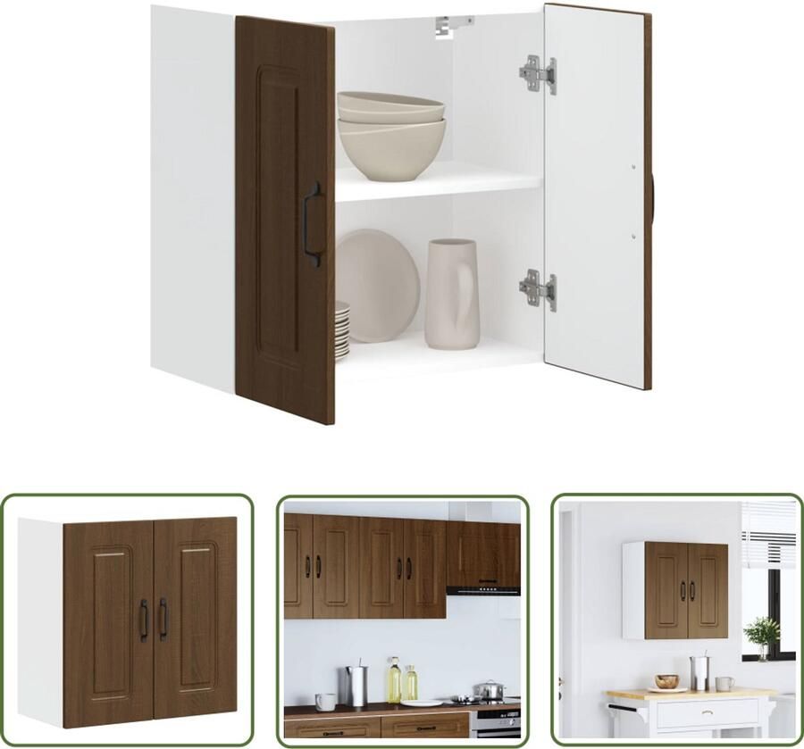 The Living Store Keukenwandkast Kalmar bewerkt hout bruin eikenkleur Keukenwandkast Houten Keukenkasten Opbergkasten Keuken Bruine Eiken Meubels Koks Accessoires