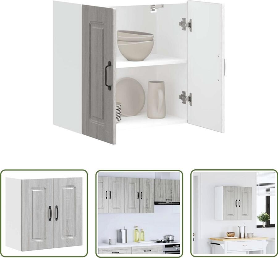 The Living Store Keukenwandkast Kalmar bewerkt hout grijs sonoma eiken Keukenkast Wandkast Opslagoplossing Keukenuitrusting Houten Kast