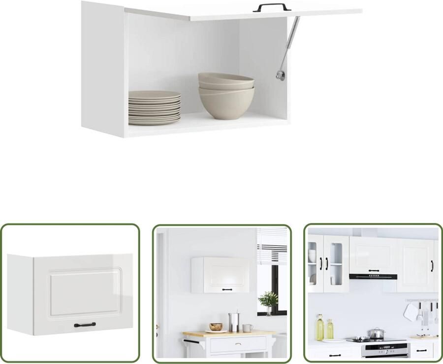 The Living Store Keukenwandkast Kalmar bewerkt hout hoogglans wit Keukenkast Wandkast Opslagruimte Keukeninrichting Houten Kast - Foto 2