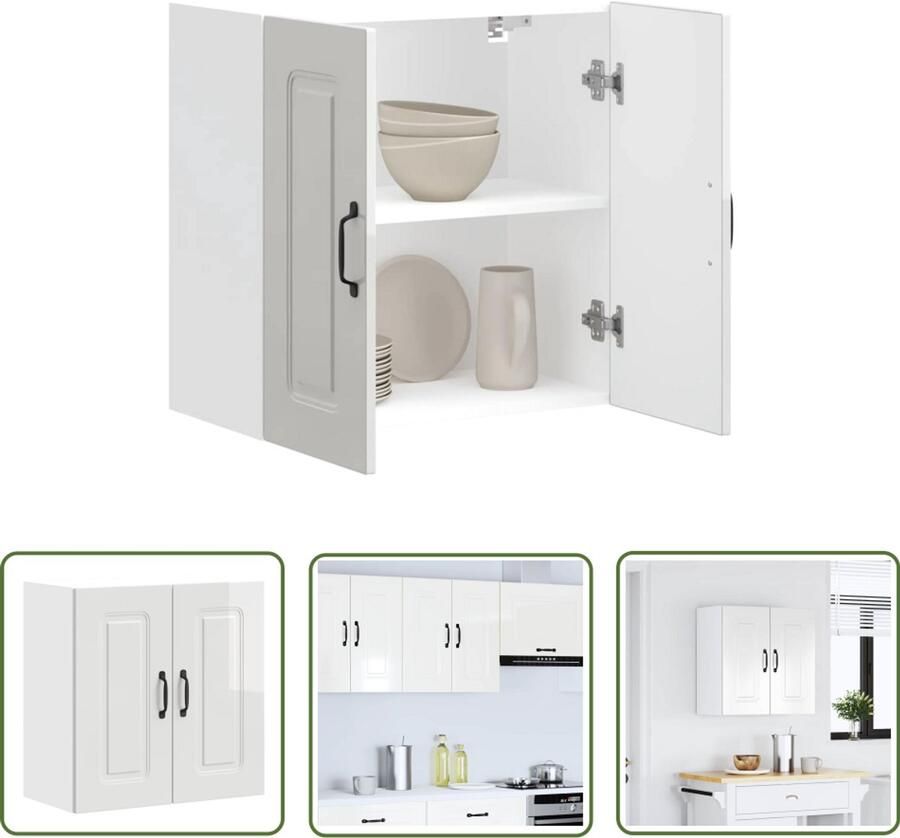 The Living Store Keukenwandkast Kalmar bewerkt hout hoogglans wit Keukenkast Wandkast Opslagoplossing Keukenmeubilair Houten Kast - Foto 2