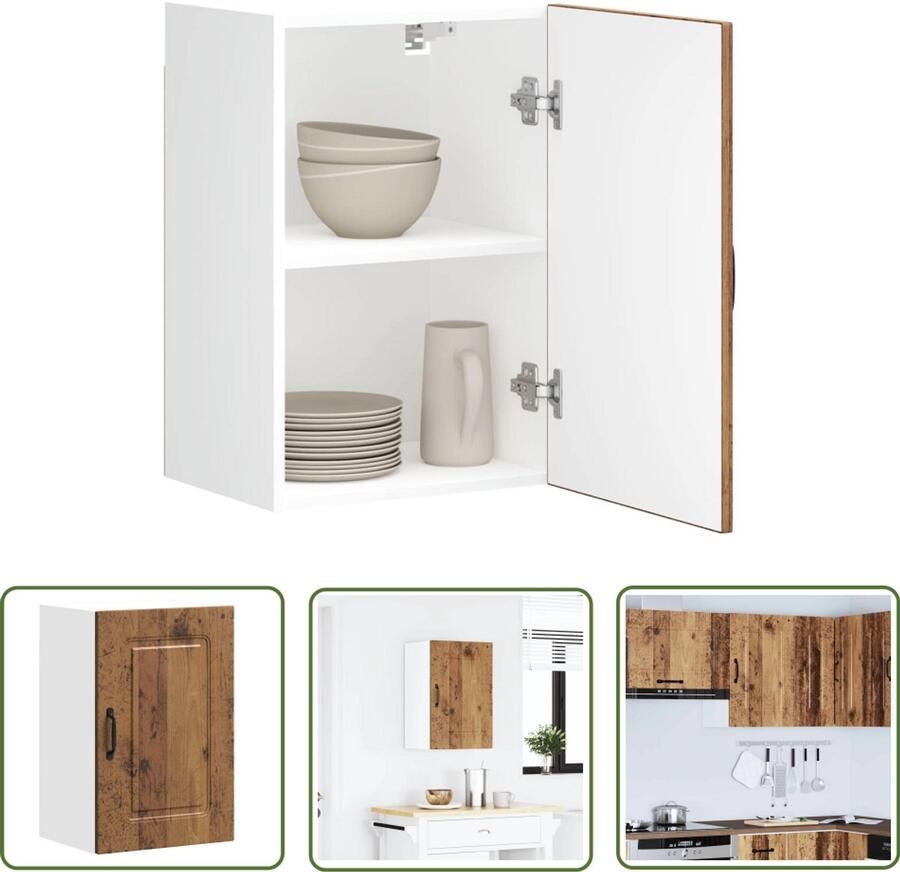VidaXL Keukenwandkast Kalmar bewerkt hout oud houtkleurig Keukenkasten Houten Keukenkasten Opslagoplossing Keuken Organisatie Vintage Stijl