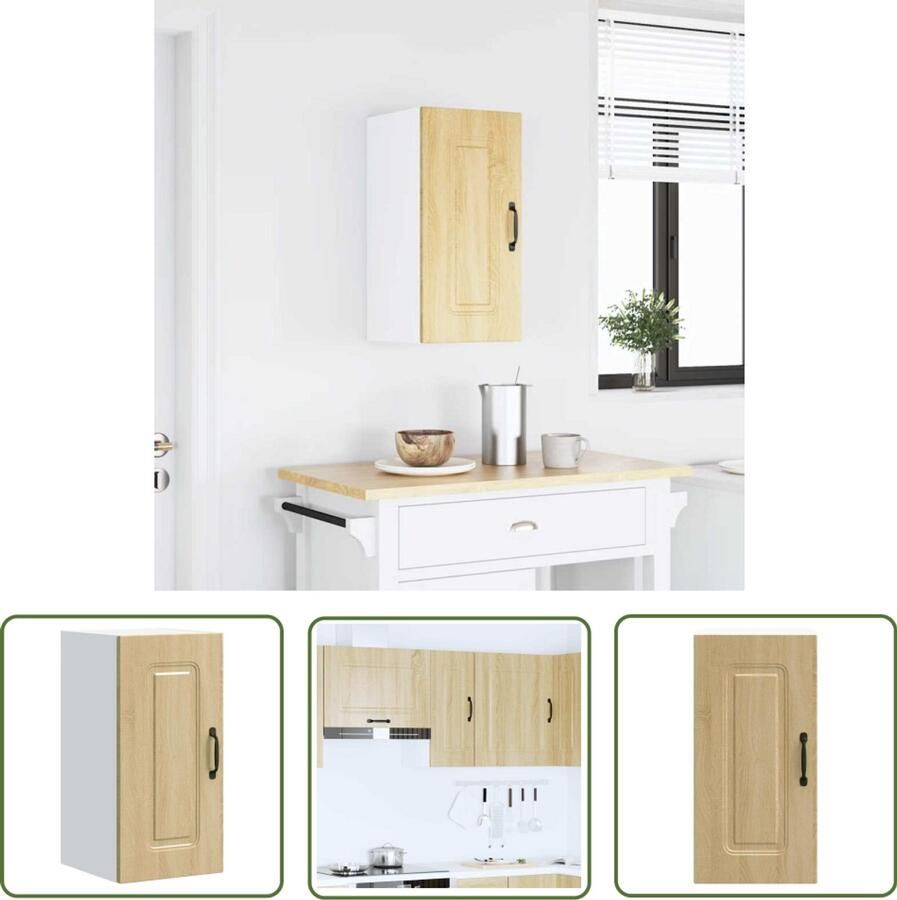 The Living Store Keukenwandkast Kalmar bewerkt hout sonoma eikenkleurig Keukenwandkast Opslagoplossing Keukenkasten Houten Kast Sonoma Eiken