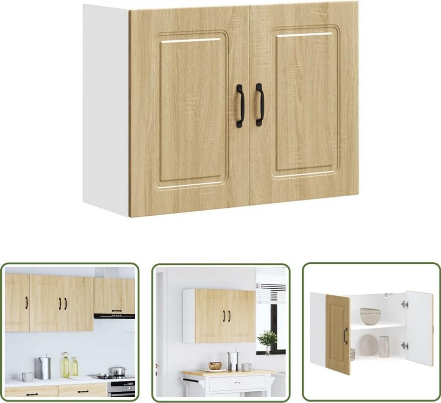 The Living Store Keukenwandkast Kalmar bewerkt hout sonoma eikenkleurig Keukenwandkast Keukenkasten Opslagoplossing Houten Kast Sonomaeik