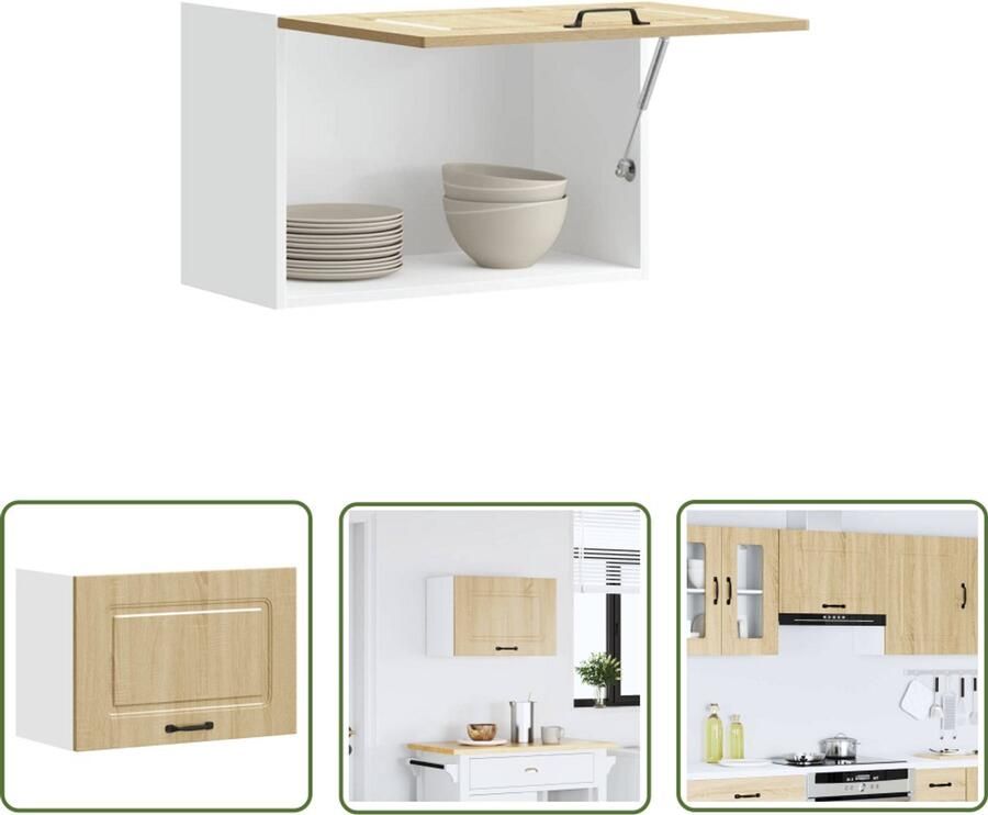 The Living Store Keukenwandkast Kalmar bewerkt hout sonoma eikenkleurig Keukenwandkast Opslagoplossing Keukeninrichting Houten Kast Sonome Eiken