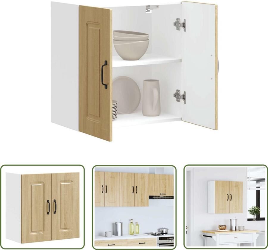 The Living Store Keukenwandkast Kalmar bewerkt hout sonoma eikenkleurig Keukenwandkast Opslagruimte Houten Kast Sonoma Eiken Keukeninrichting