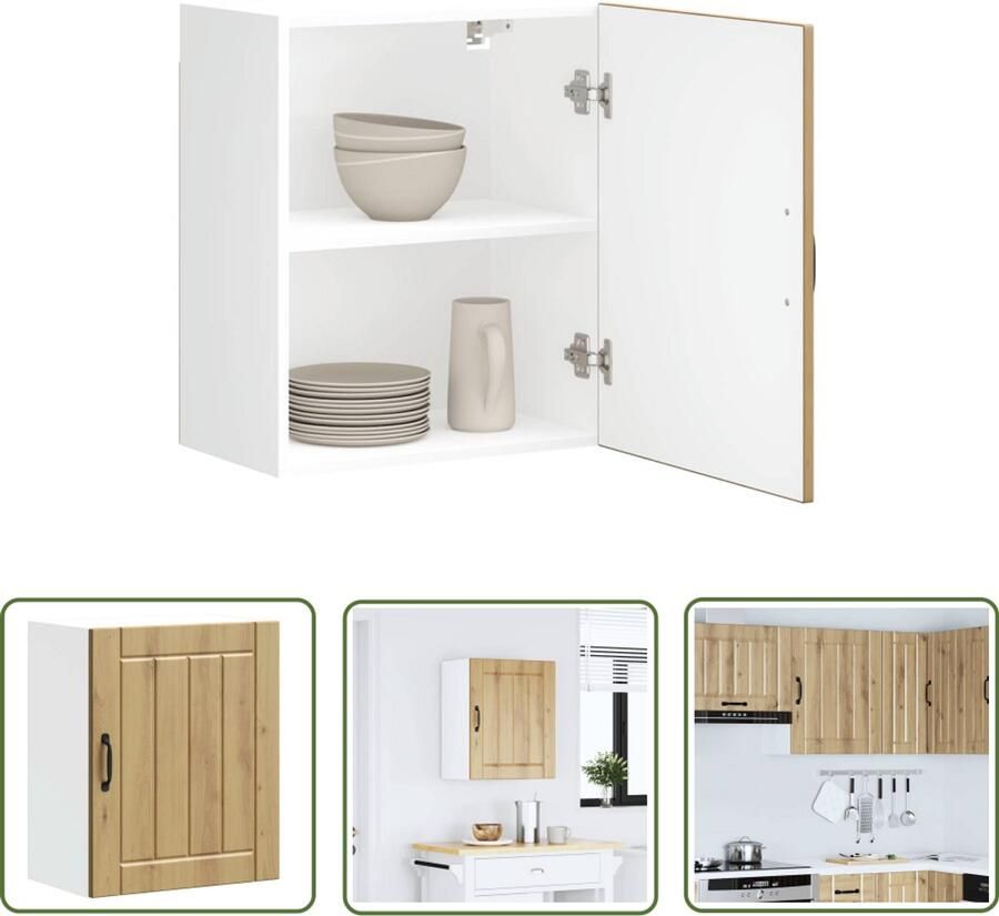 The Living Store Keukenwandkast Lucca bewerkt hout artisanaal eikenkleur Keukenwandkast Houten Kast Bergruimte Keuken Opbergkast Keuken Kunststof Kastdeur
