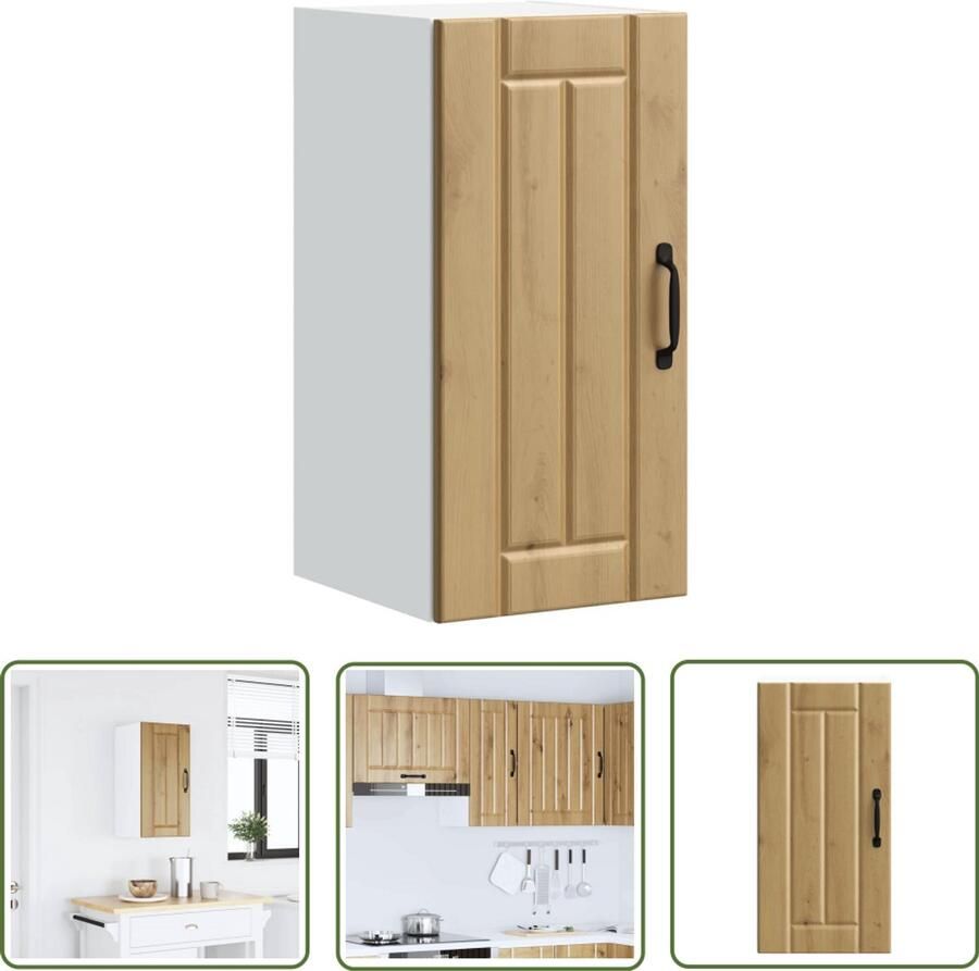 The Living Store Keukenwandkast Lucca bewerkt hout artisanaal eikenkleur Keukenwandkast Houten Kast Opbergkast Keukenopstelling Wandmontage