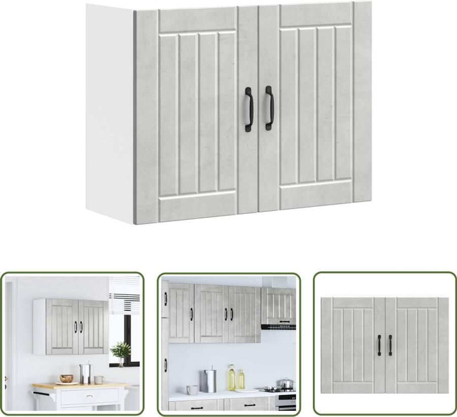 The Living Store Keukenwandkast Lucca bewerkt hout betongrijs Keuken Kast Wandkast Opslagruimte Houten Kast Betongrijze Kast - Foto 2