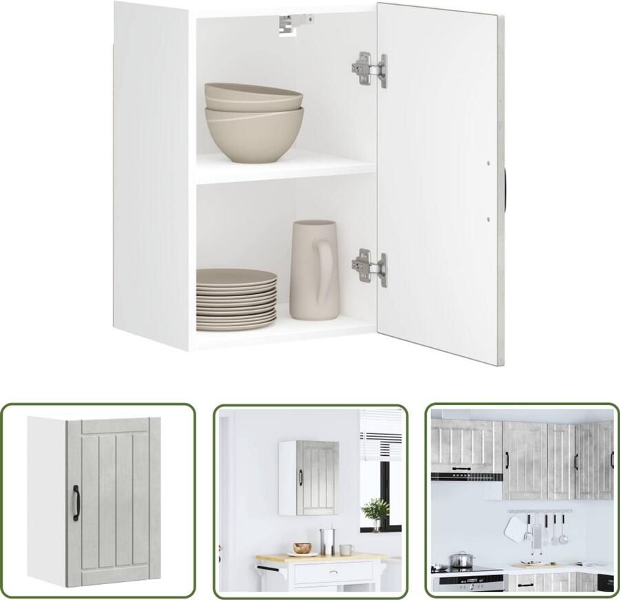 VidaXL Keukenwandkast Lucca bewerkt hout betongrijs Keukenwandkast Wandkast Keukenopbergruimte Houten Kast Betonnen Grijze Kast