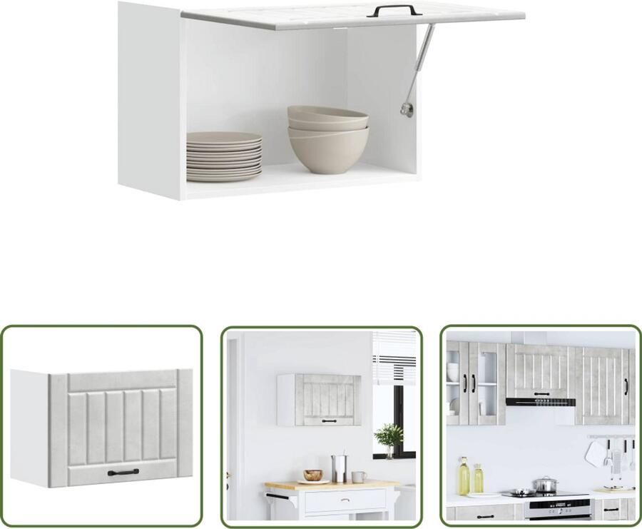 The Living Store Keukenwandkast Lucca bewerkt hout betongrijs Keukenwandkast Keukenopbergruimte Houten Keukenkast Betongrijs Lucca Serie