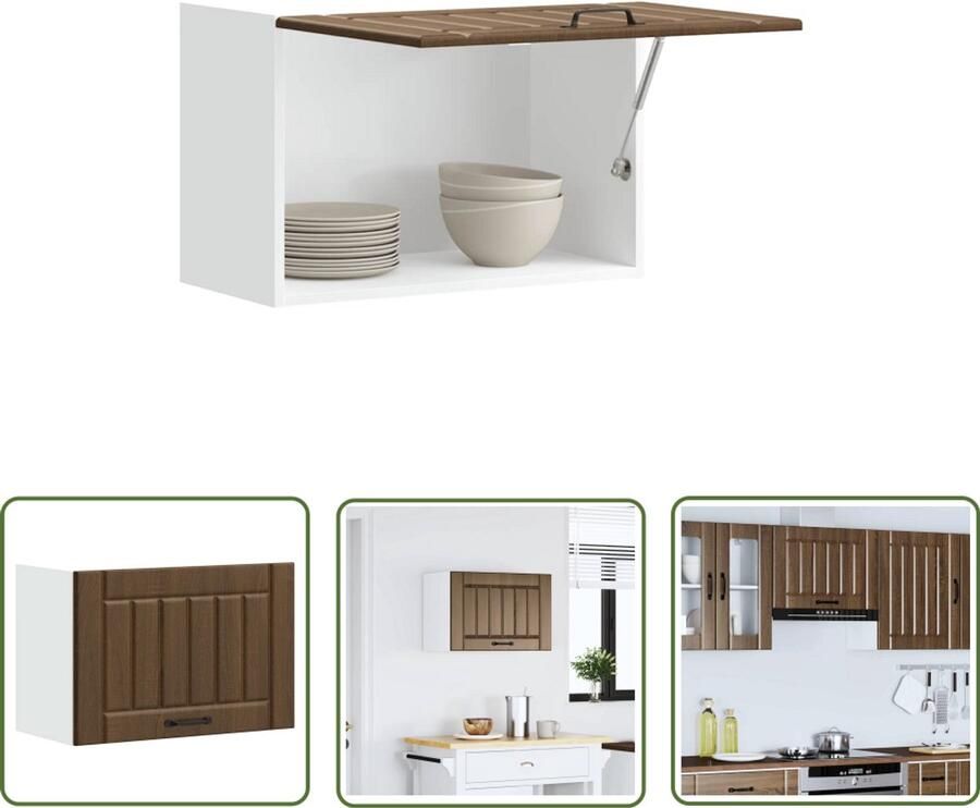 The Living Store Keukenwandkast Lucca bewerkt hout bruin eikenkleur Keuken Kast Wandkast Houten Kast Opslagoplossing Keuken Organisatie