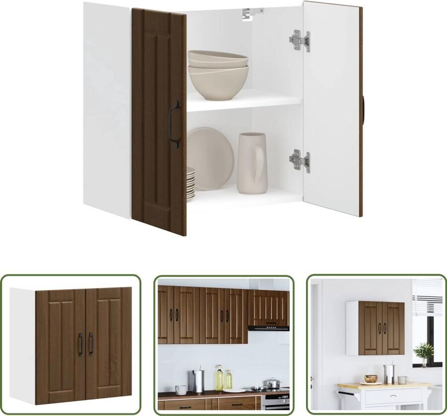 The Living Store Keukenwandkast Lucca bewerkt hout bruin eikenkleur Keukenkast Wandkast Opslagruimte Houten Kast Bruine Eiken Kleur