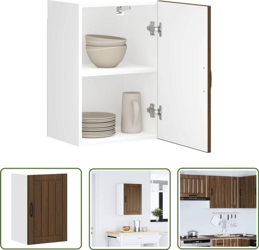 The Living Store Keukenwandkast Lucca bewerkt hout bruin eikenkleur Keukenwandkast Houten Kast Opslagoplossing Keukenmeubilair Bruine Eiken Kleur