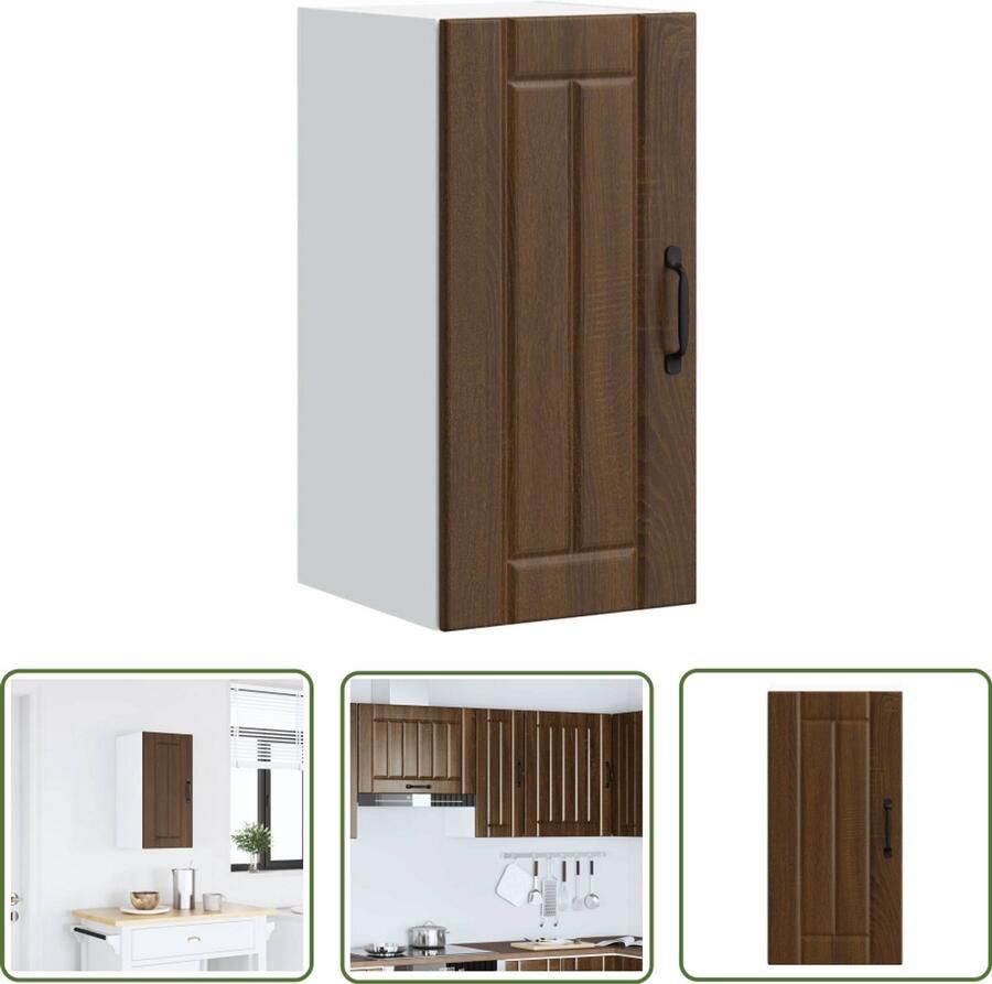 The Living Store Keukenwandkast Lucca bewerkt hout bruin eikenkleur Keukenwandkast Houten Keukenkast Opslagoplossing Keuken Organisatie Hangend Kastje Keuken