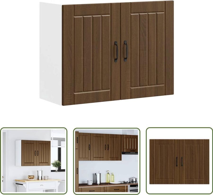 The Living Store Keukenwandkast Lucca bewerkt hout bruin eikenkleur Keukenwandkast Opslagoplossing Keukenorganisation Houtschilderij Bruine Eiken Kleur