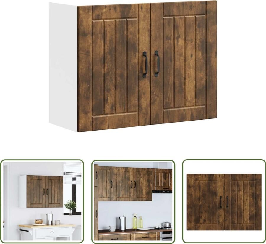 The Living Store Keukenwandkast Lucca bewerkt hout gerookt eikenkleurig Keukenwandkast Opslagoplossing Keukeninrichting Houten Kast Gerookte Eiken Kleur