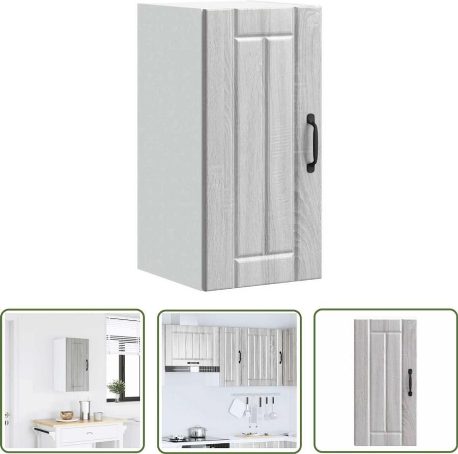 The Living Store Keukenwandkast Lucca bewerkt hout grijs sonoma eikenkleur Keuken Kast Wandkast Opbergruimte Houten Kast Grijze Kast