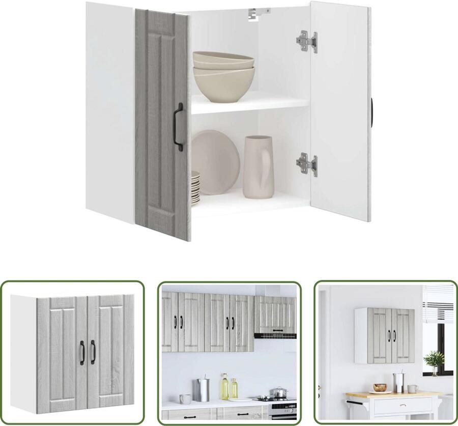 The Living Store Keukenwandkast Lucca bewerkt hout grijs sonoma eikenkleur Keukenkast Wandkast Opslagoplossing Keukeninrichting Grijze Keuken