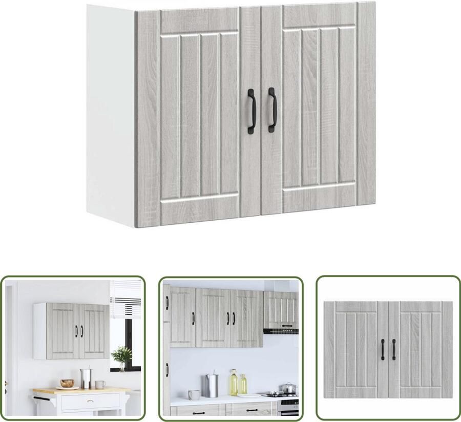 The Living Store Keukenwandkast Lucca bewerkt hout grijs sonoma eikenkleur Keukenwandkast Opbergkast Keuken Houten Keukenkast Grijze Keukenkast Sonoma Eiken