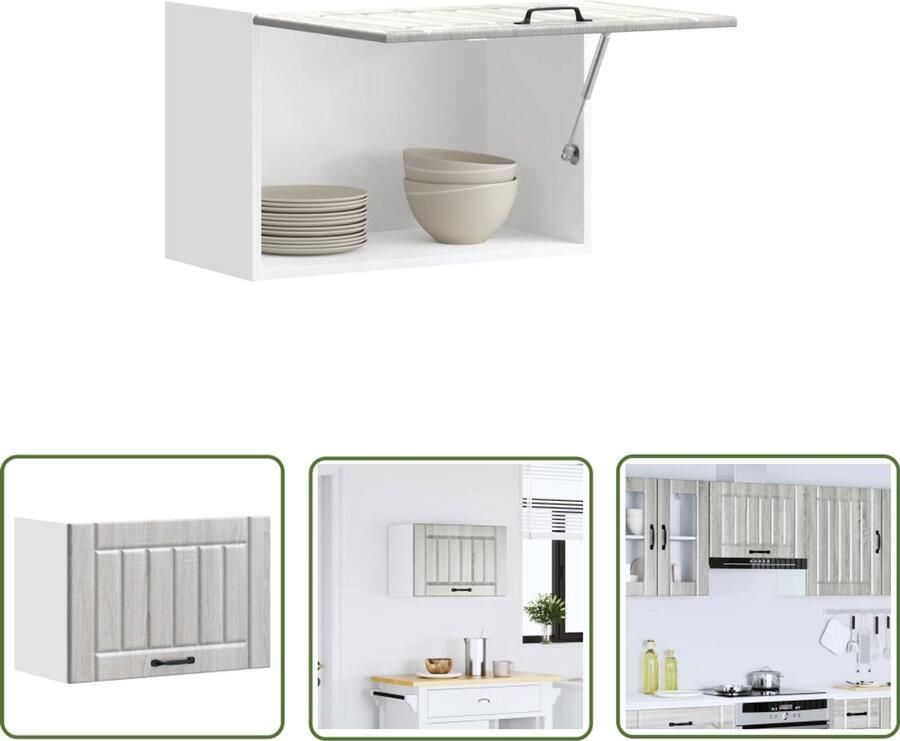 The Living Store Keukenwandkast Lucca bewerkt hout grijs sonoma eikenkleur Keukenwandkast Keukenopslag Houten Kast Grijze Kast Sonoma Eiken