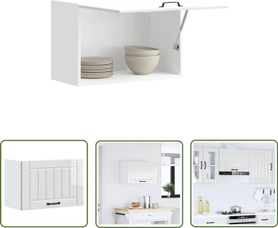 The Living Store Keukenwandkast Lucca bewerkt hout hoogglans wit Keuken Kast Wandkast Opslagruimte Keukeninrichting Houten Kast