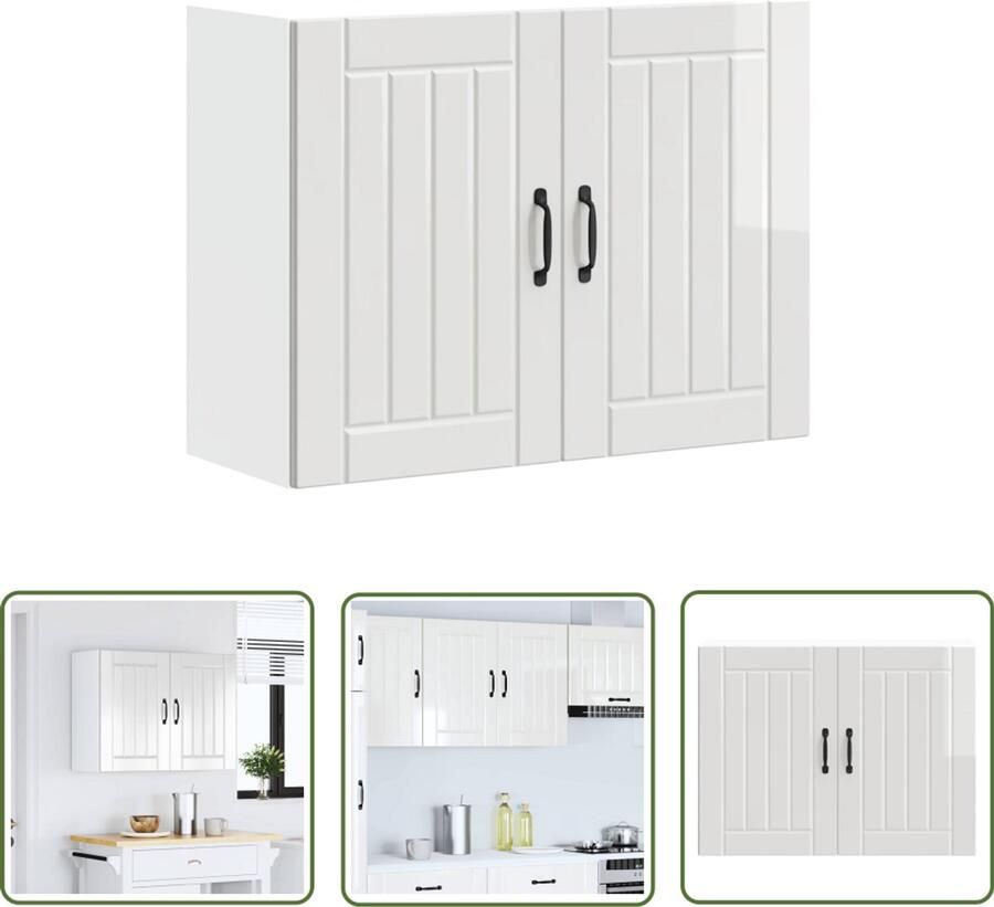 The Living Store Keukenwandkast Lucca bewerkt hout hoogglans wit Keuken Kast Wandkast Keukenopslag Houten Kast Hoogglans Wit