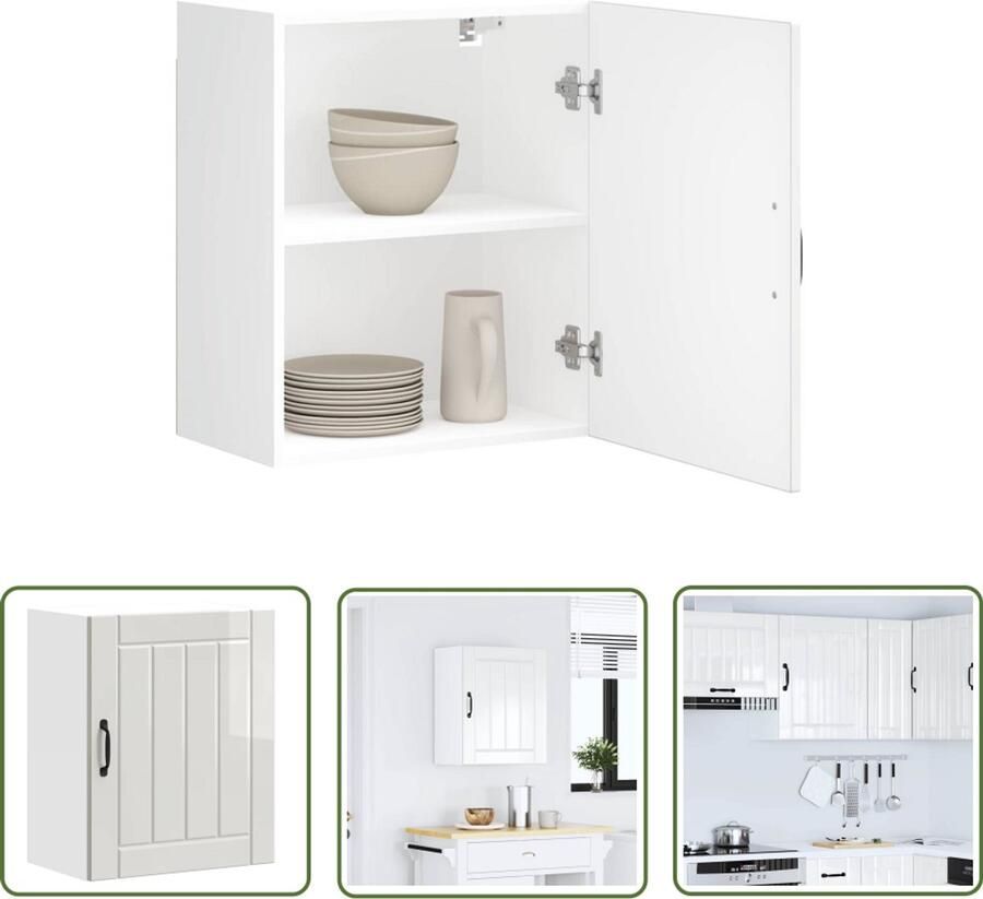 The Living Store Keukenwandkast Lucca bewerkt hout hoogglans wit Keukenkast Wandkast Opslagoplossing Keukeninrichting Houten Kast