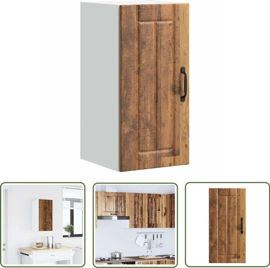 The Living Store Keukenwandkast Lucca bewerkt hout oud houtkleurig Keukenwandkast Houten Kast Opslagruimte Keuken Keukeninrichting Vintage Keuken