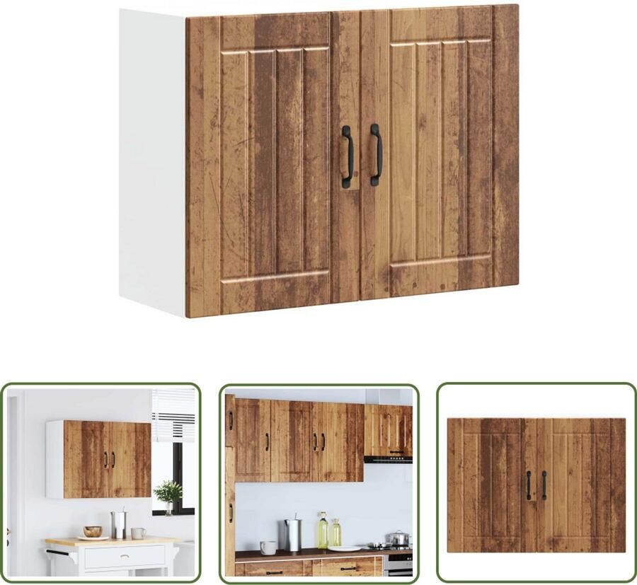 The Living Store Keukenwandkast Lucca bewerkt hout oud houtkleurig Keukenwandkast Houten Kast Opbergkast Keuken Wandkast Keuken Lucca Serie