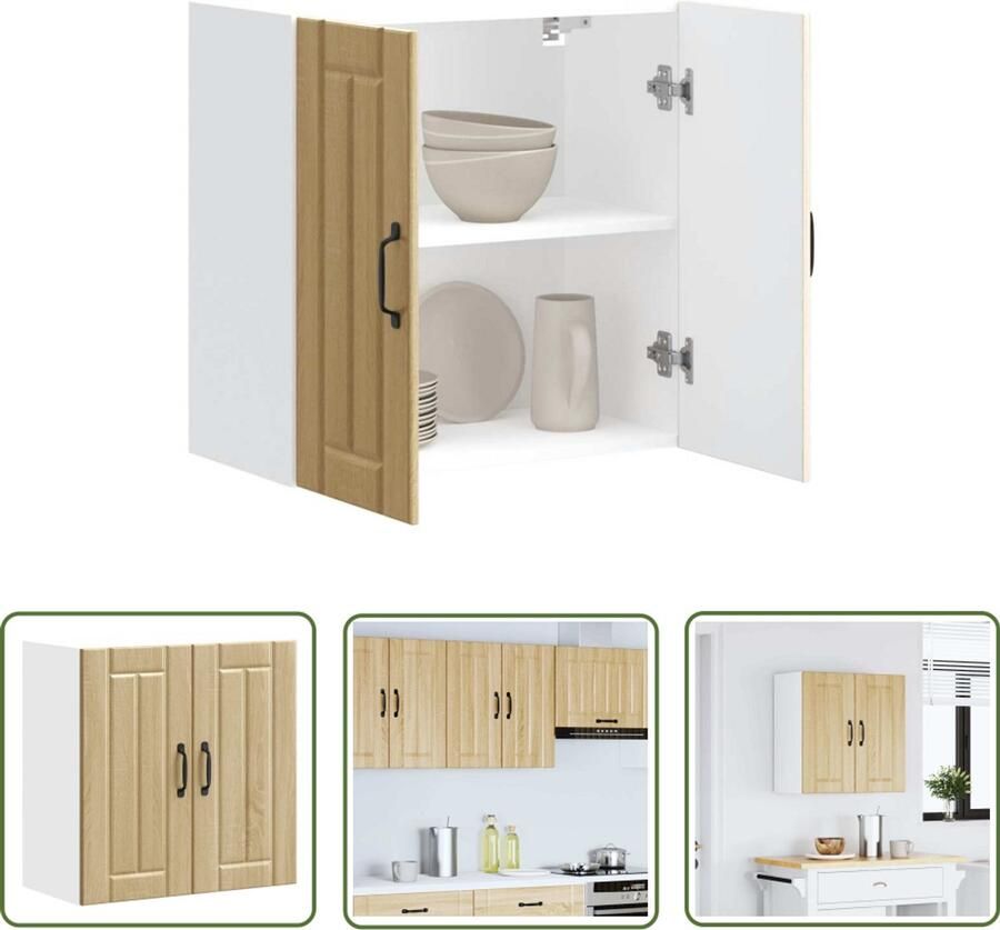 The Living Store Keukenwandkast Lucca bewerkt hout sonoma eikenkleurig Keukenkast Wandkast Opslagoplossing Keukeninrichting Houten Kast