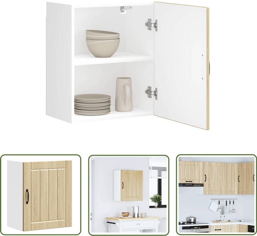 The Living Store Keukenwandkast Lucca bewerkt hout sonoma eikenkleurig Keukenkast Wandkast Opslagoplossing Keukeninrichting Sonomaeik