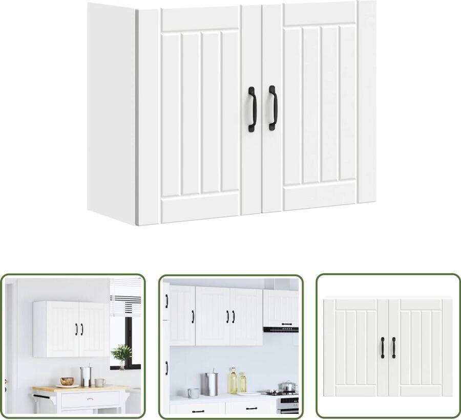 The Living Store Keukenwandkast Lucca bewerkt hout wit Keuken Kast Wandkast Opslagoplossing Keukeninrichting Houten Kast