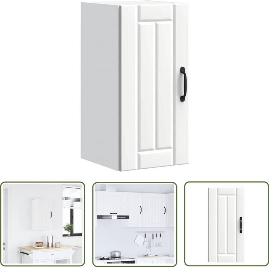 The Living Store Keukenwandkast Lucca bewerkt hout wit Keuken Kast Wandkast Opslagoplossing Keukeninrichting Houten Kast - Foto 2