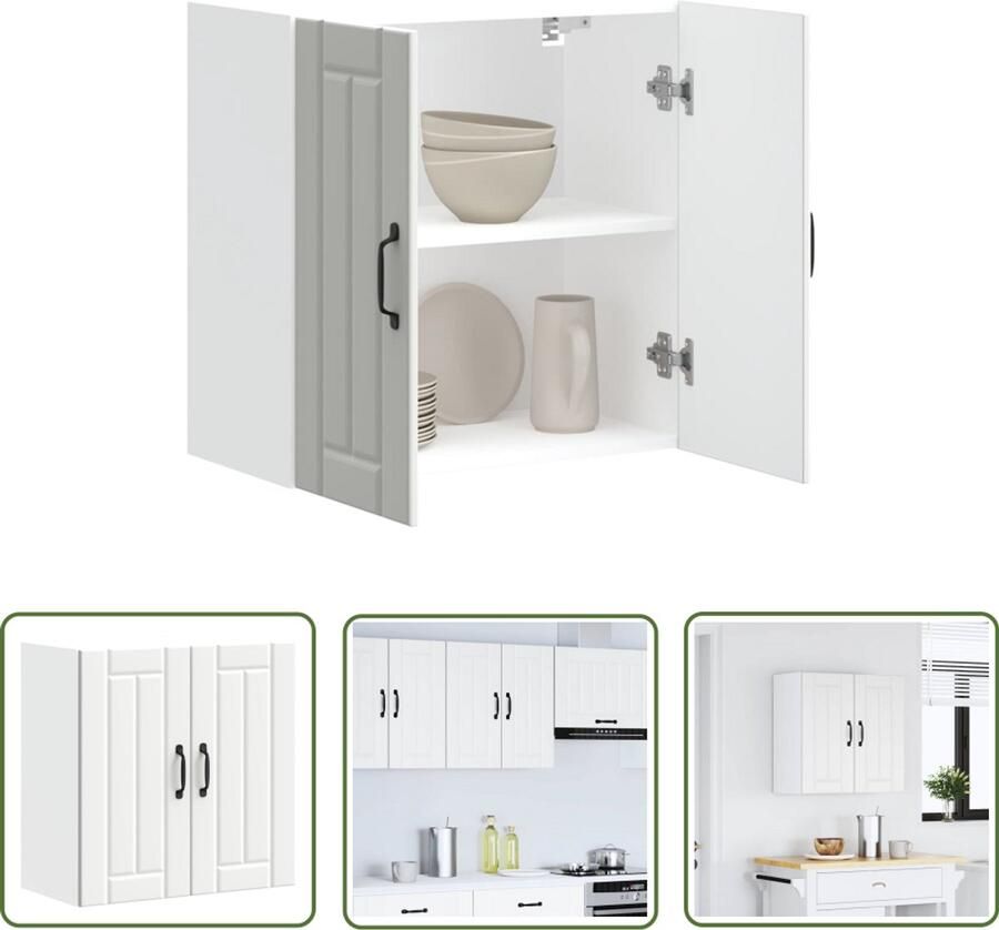 The Living Store Keukenwandkast Lucca bewerkt hout wit Keukenkast Wandkast Opbergruimte Houten Kast Witte Keuken