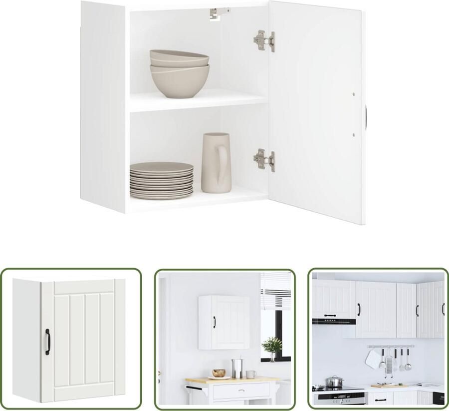 The Living Store Keukenwandkast Lucca bewerkt hout wit Keukenkast Wandkast Opslagoplossing Keukeninrichting Houten Kast